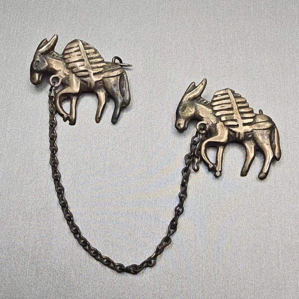 VTG Los Castillo Silver Donkey Brooch 3" Partial 2 Mule Pin Mexico - Picture 1 of 13